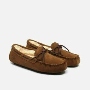 UGG Australia Dakota Chesnut Brown Suede‎ Moccasin Wool Fur Slippers Size 9